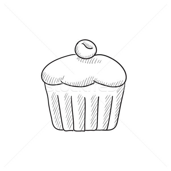 600x600 Cupcake With Cherry Sketch Icon. Vector Illustration Andrei - Cherry Sketch