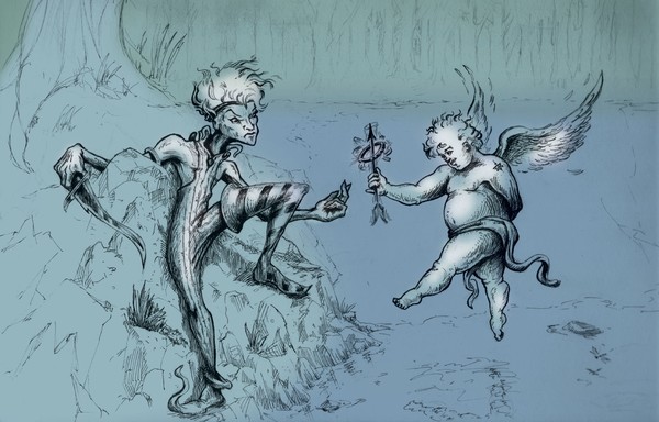 600x384 Elf And Cherub Sketch By Avery Easter - Cherub Sketch