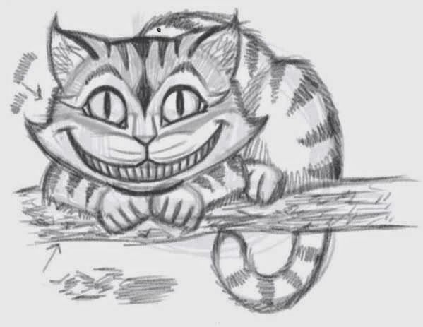 599x463 How To Draw The Cheshire Cat Easily Art Drawings - Cheshire Cat Sketch