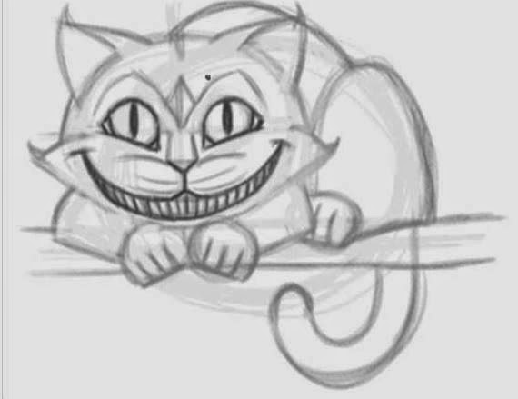 570x439 How To Draw The Cheshire Cat Easily - Cheshire Cat Sketch