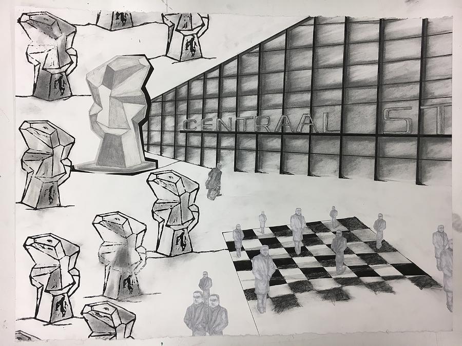 900x675 Chess On Rotterdam Drawing By Kaitlin Porter - Chess Board Sketch