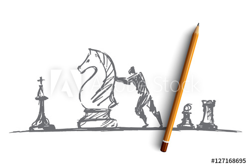 500x334 Vector Hand Drawn Chess People Concept Sketch With Pencil Over It - Chess Knight Sketch
