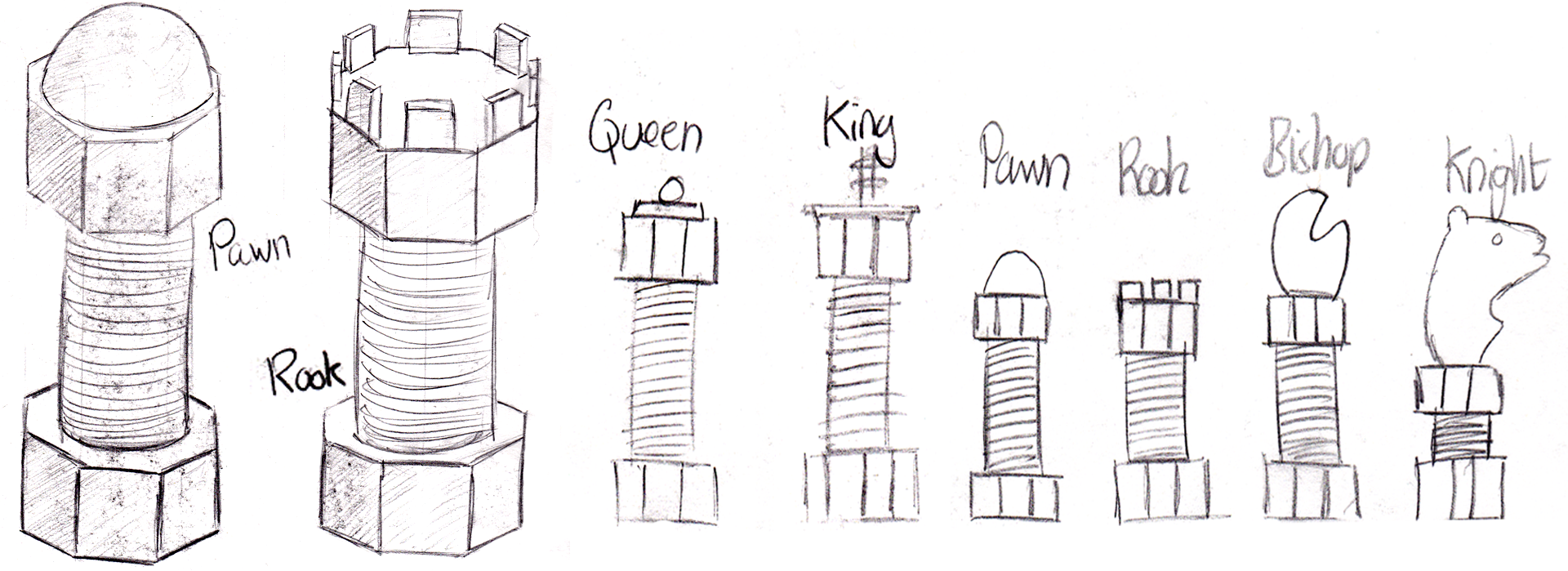1920x699 3d Chess Set Sketches Damien Burns - Chess Pieces Sketch