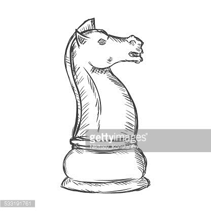 416x416 Vector Single Sketch Chess Figure Knight Premium Clipart - Chess Sketch