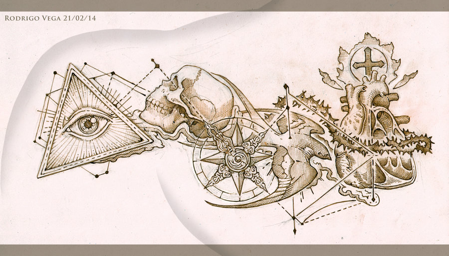 900x514 Chest And Shoulder Tattoo Design By Rodrigo Vega - Chest Tattoo Sketch