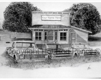340x270 1968 Chevy C10 Pick Up Truck Garage Art Personalized Pencil Etsy - Chevy Truck Sketch