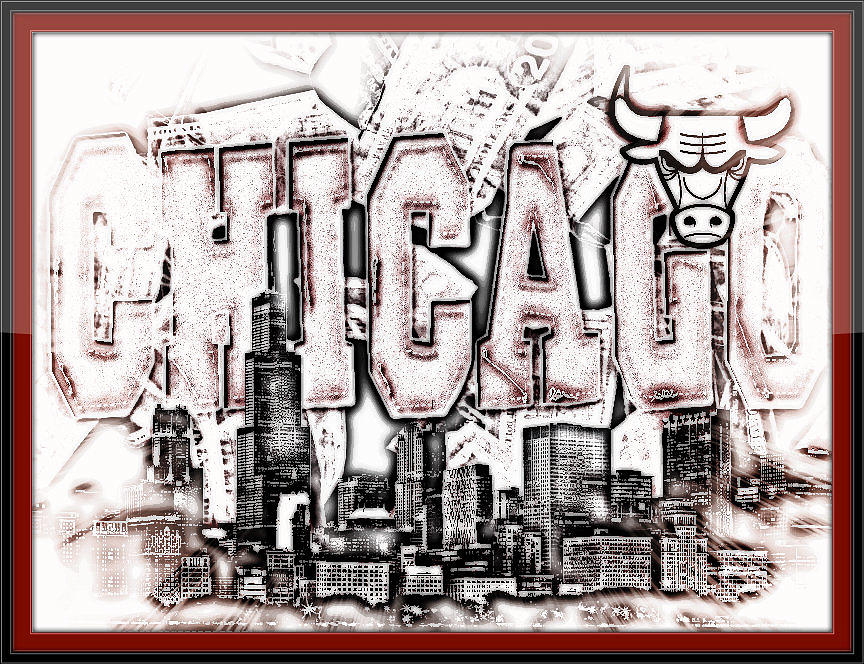 864x664 Chicago Bulls Skyline Mixed Media By Tyron Davis - Chicago Bulls Sketch