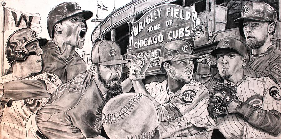 900x446 Cubs World Series Drawing By Brian Sanford - Chicago Cubs Sketch