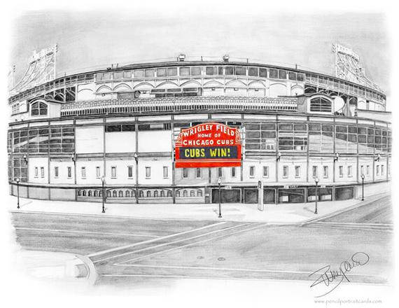 570x440 Items Similar To Chicago Cubs Baseball Wrigley Field Pencil - Chicago Cubs Sketch