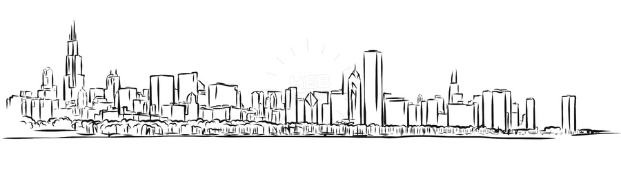 900x253 Chicago Skyline Outline Sketch Hebstreits - Chicago Sketch