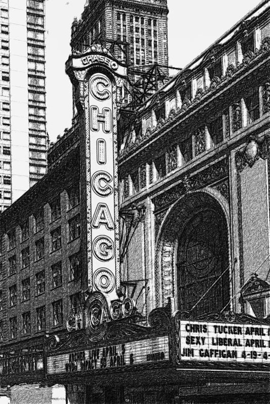 535x800 Chicago Theater 5599 Advanced Pencil Sketch Art Print By David Lange - Chicago Sketch