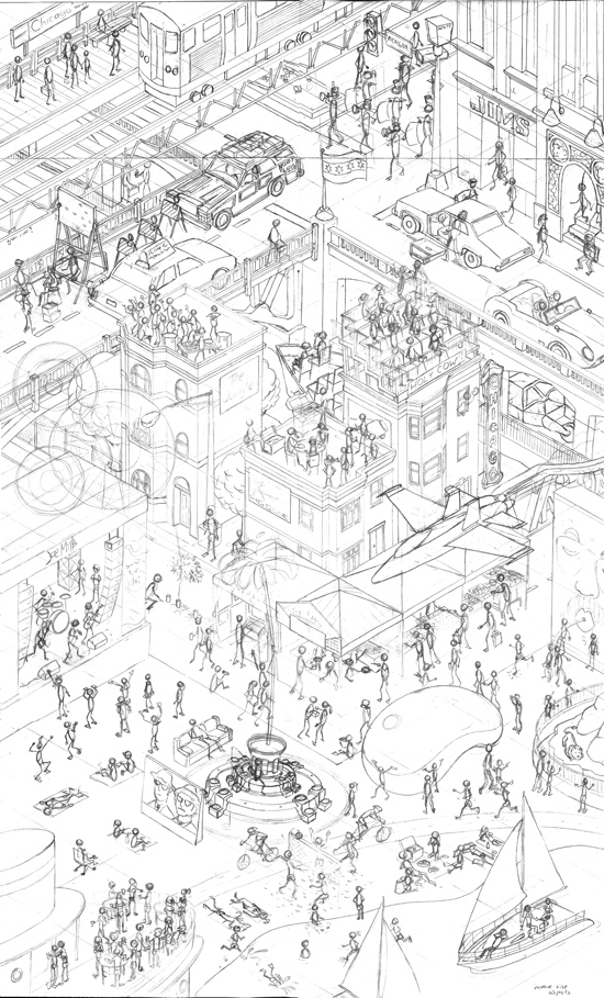 550x909 Summer In Chicago Finished Sketch Joe Mills - Chicago Sketch