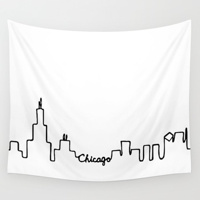 700x700 Chicago Skyline Abstract Sketch Wall Tapestry By Stopthepresses - Chicago Skyline Sketch