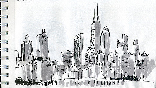 500x281 Chicago Skyline From Navy Pier Don Low - Chicago Skyline Sketch