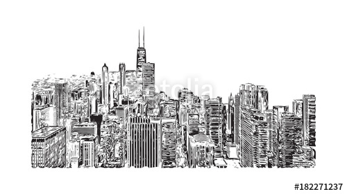 500x280 Hand Drawn Sketch Of Chicago Skyline, Big City, Architecture - Chicago Skyline Sketch