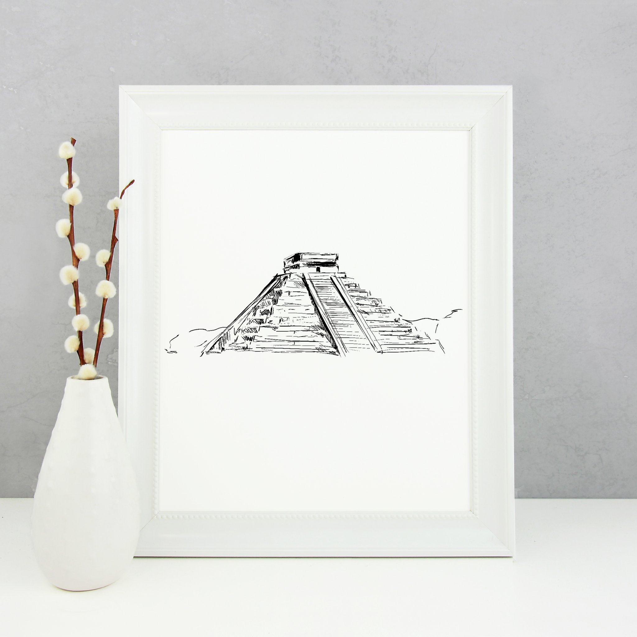 2048x2048 Chichen Itza Monochrome Sketch - Chichen Itza Sketch