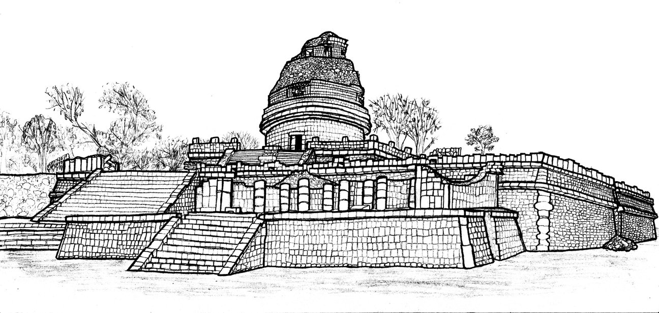 1296x617 El Caracol Observatory - Chichen Itza Sketch