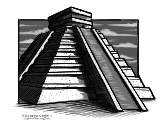 640x480 El Castillo Chichen Itza Pyramid Cartoon Temple Sketch - Chichen Itza Sketch