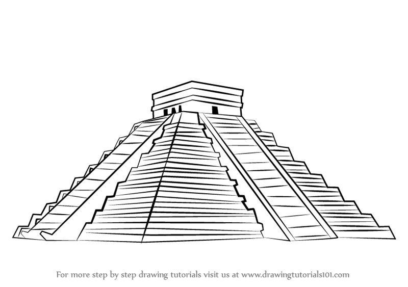 800x563 Learn How To Draw El Castillo Chichen Itza (Wonders Of The World - Chichen Itza Sketch