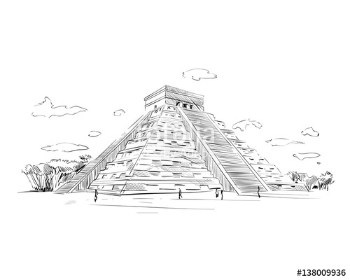 500x400 Mexico. Chichen Itza.kukulkan. Hand Drawn Vector Illustration - Chichen Itza Sketch