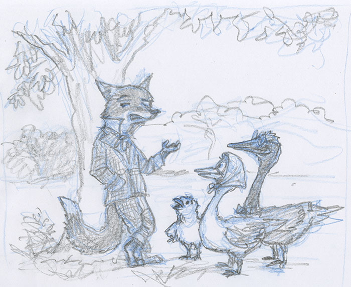 700x574 Spaceman Dave Chicken Little Illustration Process - Chicken Little Sketch