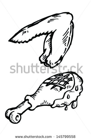 307x470 Chicken Wings Black And White Clipart - Chicken Wing Sketch