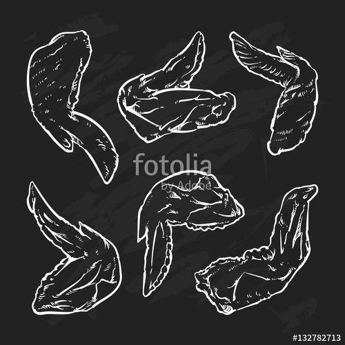 500x500 Chicken Wing Drawing On A Black Background. Hand Drawn Chicken W - Chicken Wing Sketch