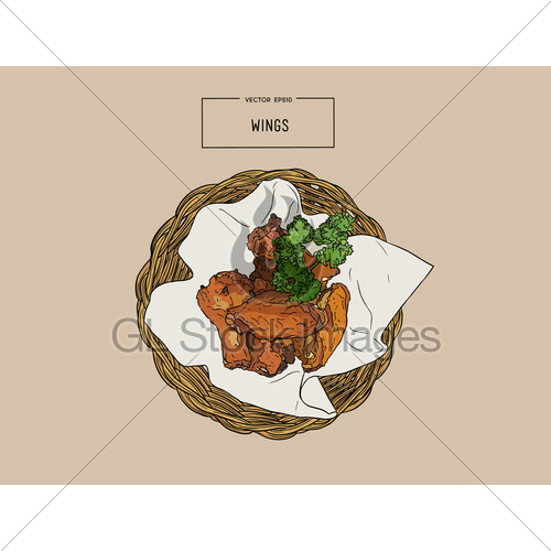 500x500 Hand Drawn Sketch Buffalo Chicken Wings In Basket. Gl Stock Images - Chicken Wing Sketch