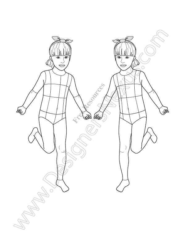 612x792 V20 Girls Kids Croquis Free Template - Child Fashion Sketch
