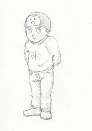 320x457 Pencil Doodle Of A Little Boy With Penguin Hat - Child Sketch