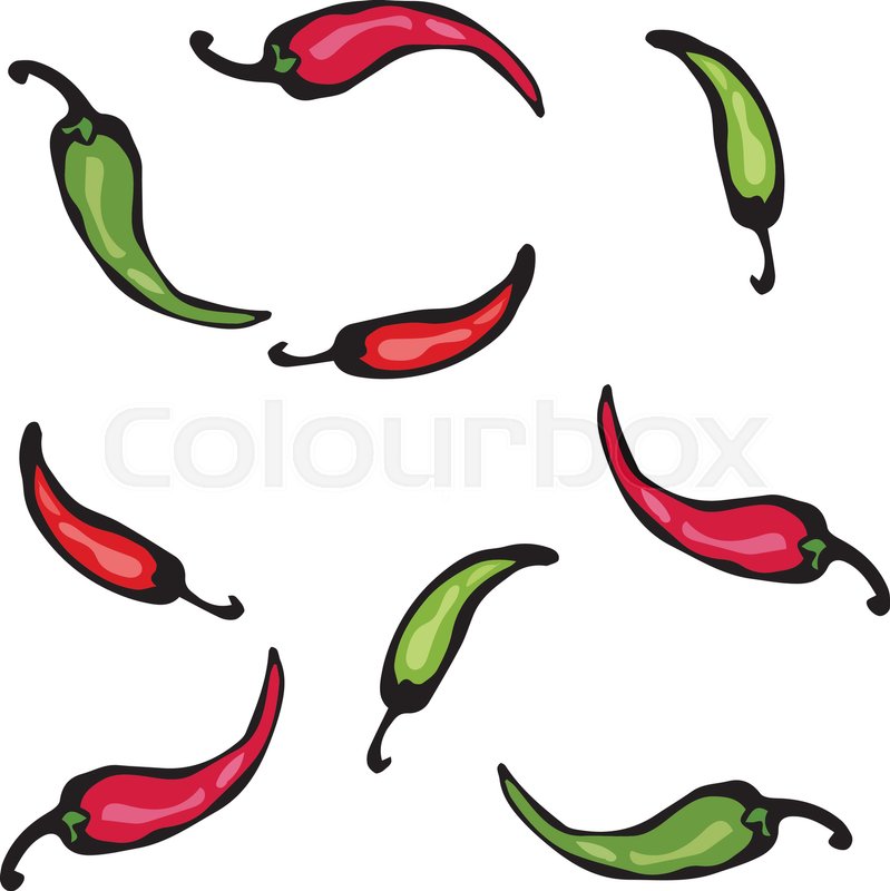 799x800 Vector Illustration. Red And Green Hot Chilli Pepper Sketch - Chili Pepper Sketch