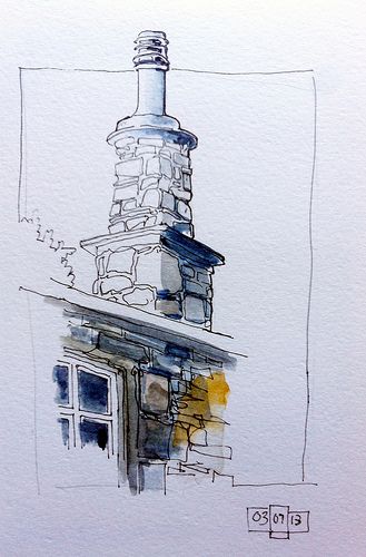 329x500 Chimney 2 Watercolor Sketches, Drawings And Watercolor - Chimney Sketch