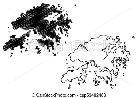450x319 Hong Kong Map Vector Illustration, Scribble Sketch Hong Kong - China Map Sketch