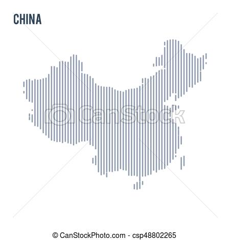 450x470 Vector Abstract Hatched Map Of China With Vertical Lines Isolated - China Map Sketch
