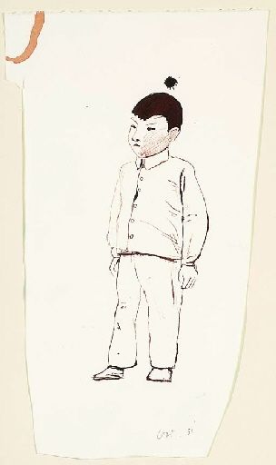 304x512 Artwork By David Hockney, Small Chinese Boy, Made Of Sepia Ink On - Chinese Boy Sketch