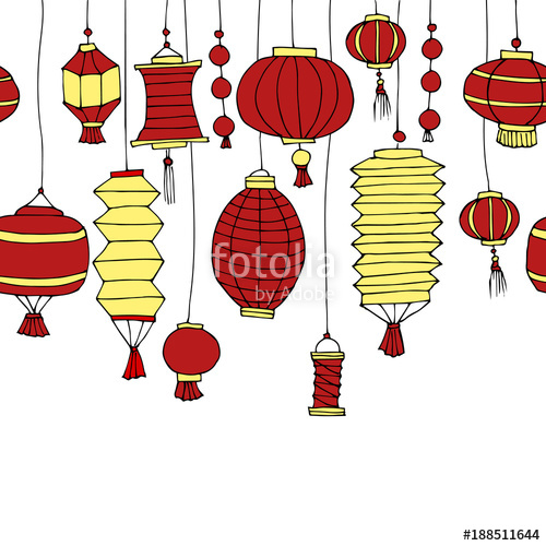 500x500 Seamles Vector Pattern With Hand Drawn Chinese Paper Street - Chinese Cartoon Sketch