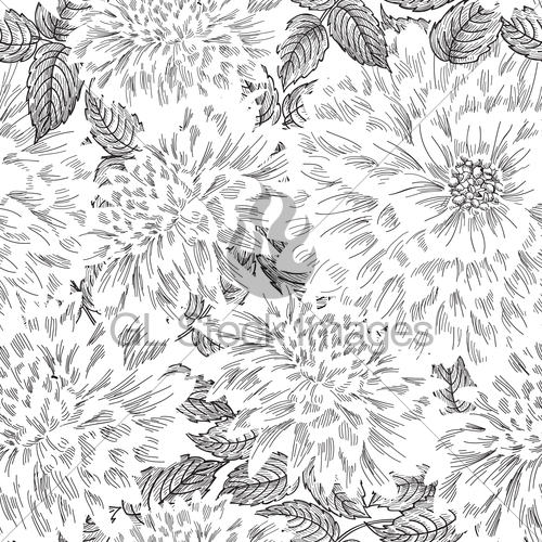 500x500 Floral Seamless Pattern. Flower Sketch Chinese Style Back... Gl - Chinese Flower Sketch