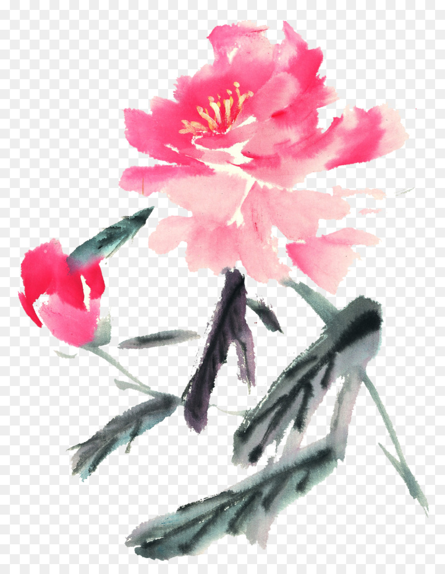 900x1160 Ink Wash Painting Moutan Peony Chinese Painting Gongbi Bird And - Chinese Flower Sketch