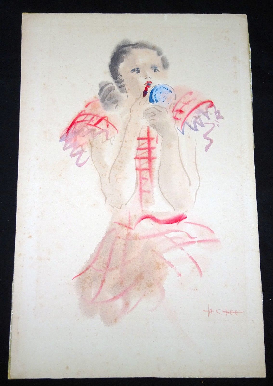 1134x1600 1960s Chinese Wc Painting Chinese Girl W. Lipstick By Hon Chew - Chinese Girl Sketch