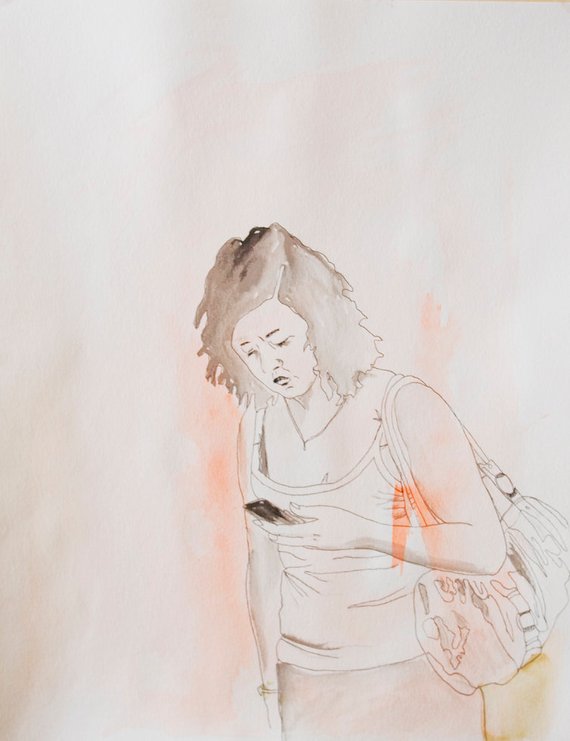 570x741 Portrait Drawing Chinese Girl Walking 50x70cm Artwork By Etsy - Chinese Girl Sketch