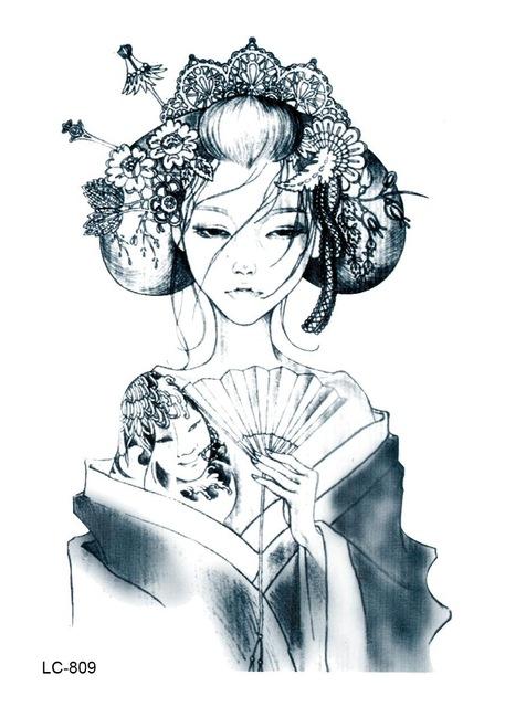 457x640 Wholesale Lc2809 2115cm Large Tattoo Sticker Chinese Sketch - Chinese Girl Sketch