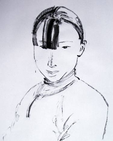 375x469 Abstract Drawing Portrait Of A Beautyful Chinese Asian Girl - Chinese Girl Sketch