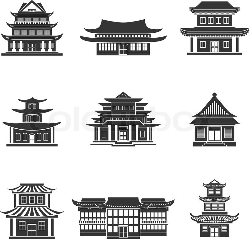 800x767 Chinese House Ancient Temples Traditional Oriental Buildings Black - Chinese House Sketch