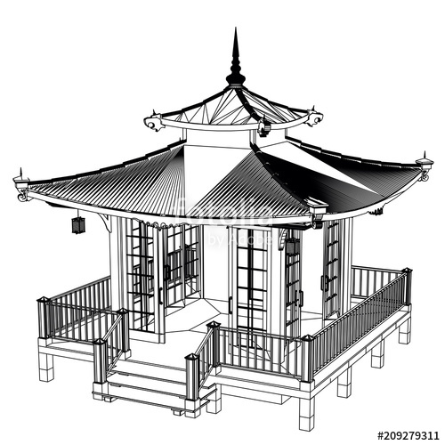 Chinese House Sketch at PaintingValley.com | Explore collection of