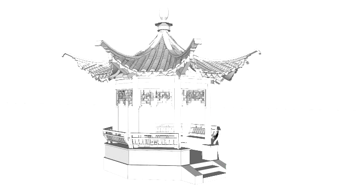 709x388 Black And White Graphic Design Chinese Pavilion - Chinese House Sketch
