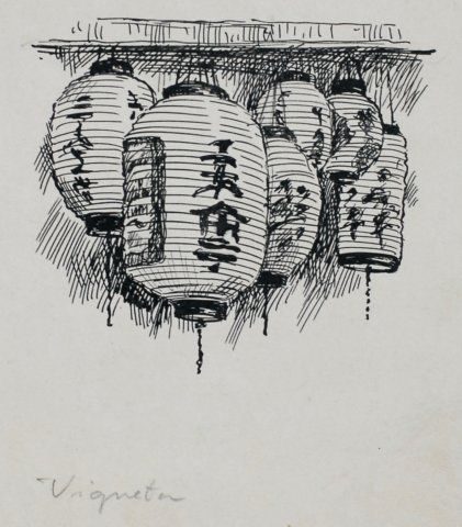 421x480 Chinese Lanterns Drawing - Chinese Lantern Sketch