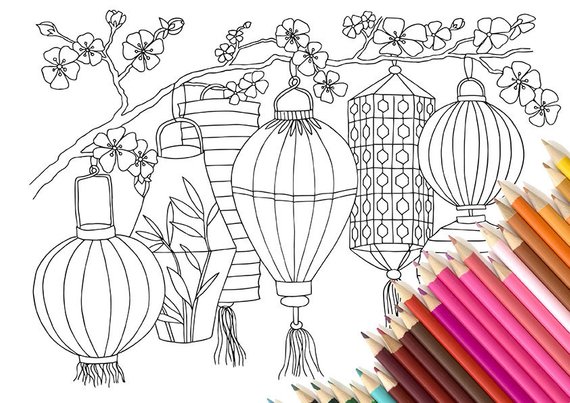 570x403 Adult Colouring - Chinese Lantern Sketch