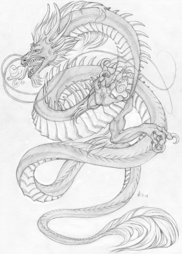 756x1056 Chinese Dragon By Rykhers - Chinese Lion Sketch