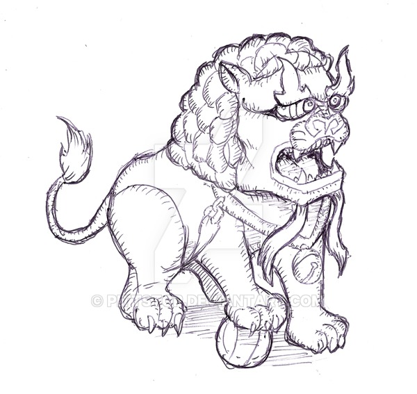 600x567 Chinese Lion Pen Sketch By Pittstop - Chinese Lion Sketch