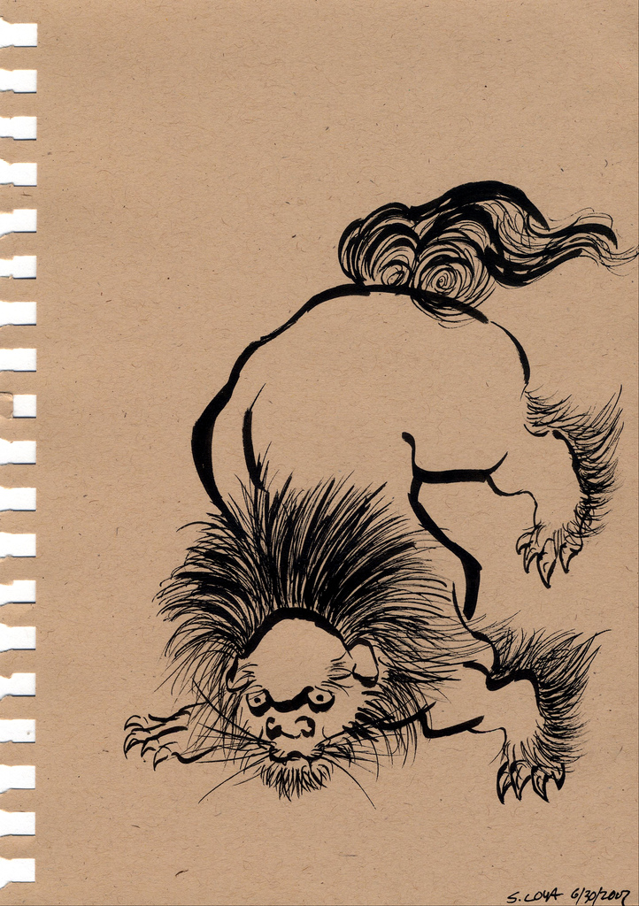 722x1024 Hokusai Based Chinese Lion Sketch 1 A Chinese Lion Sketch - Chinese Lion Sketch